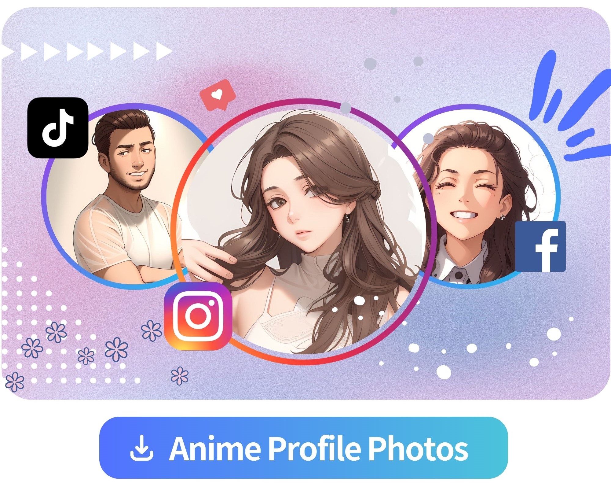3 anime face photos as social media profile pictures
